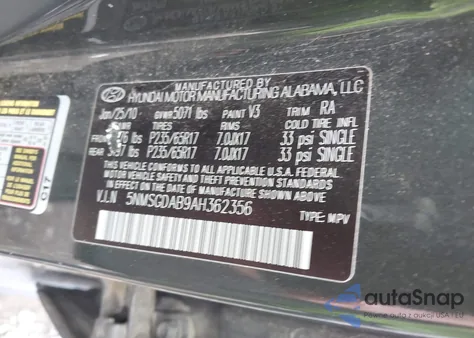 2010 Hyundai Santa Fe Gls from USA, damaged, VIN 5NMSGDAB9AH362356